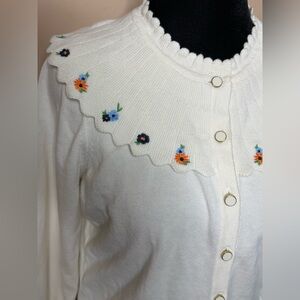 Charter Club White Cardigan with Floral Embroidery